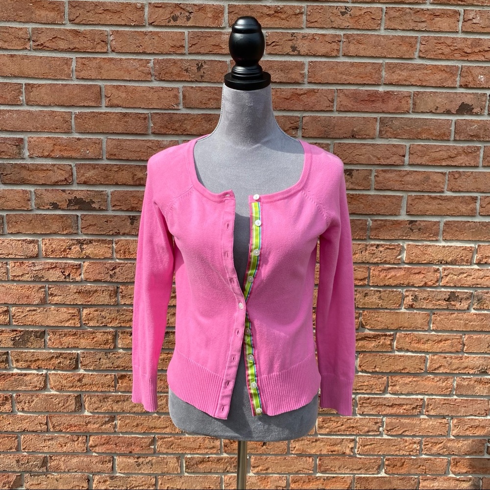 Lilly Pulitzer Pink Cardigan with ribbon detail, small